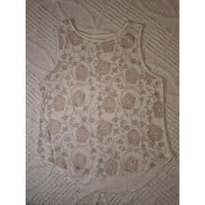 Ann Taylor Loft-Women's XL Sleeveless Tank Top White Tan Blue Floral Cotton